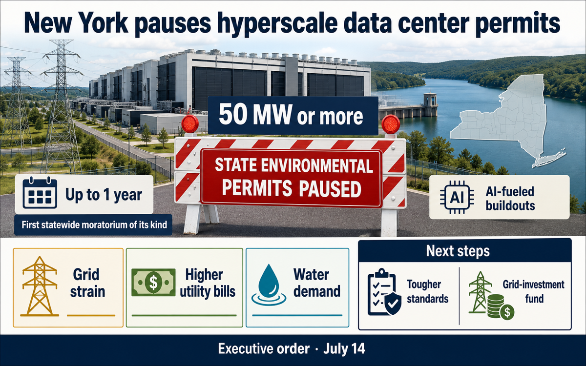 New York halts new AI data centers in first statewide moratorium