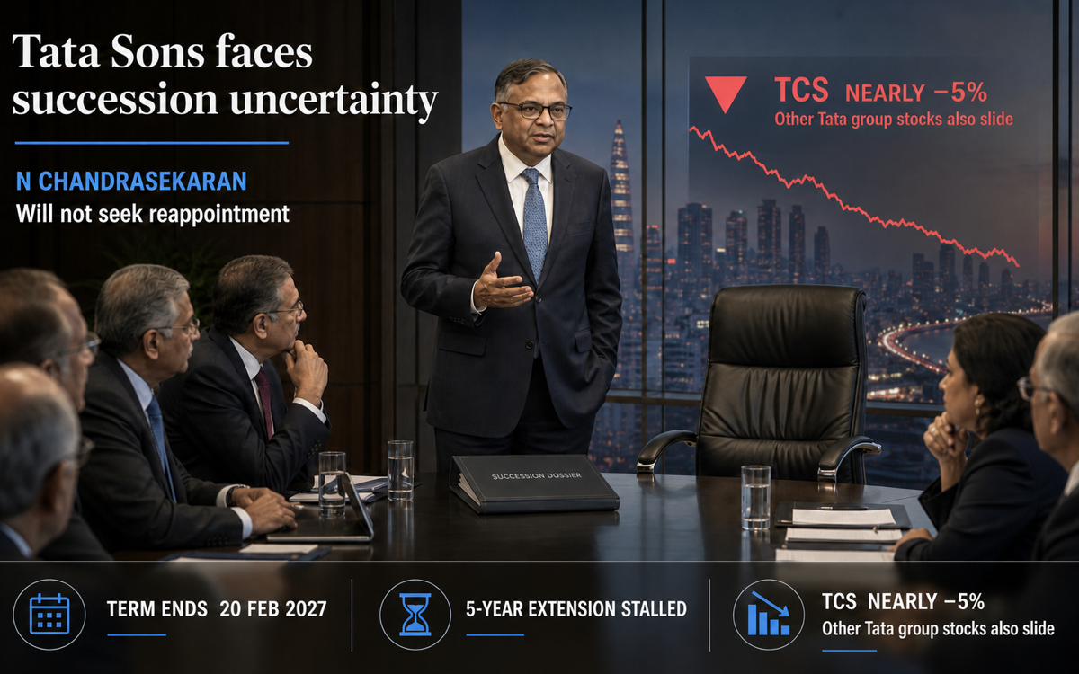 TCS slides 5% after Chandrasekaran says he won't seek another Tata Sons term