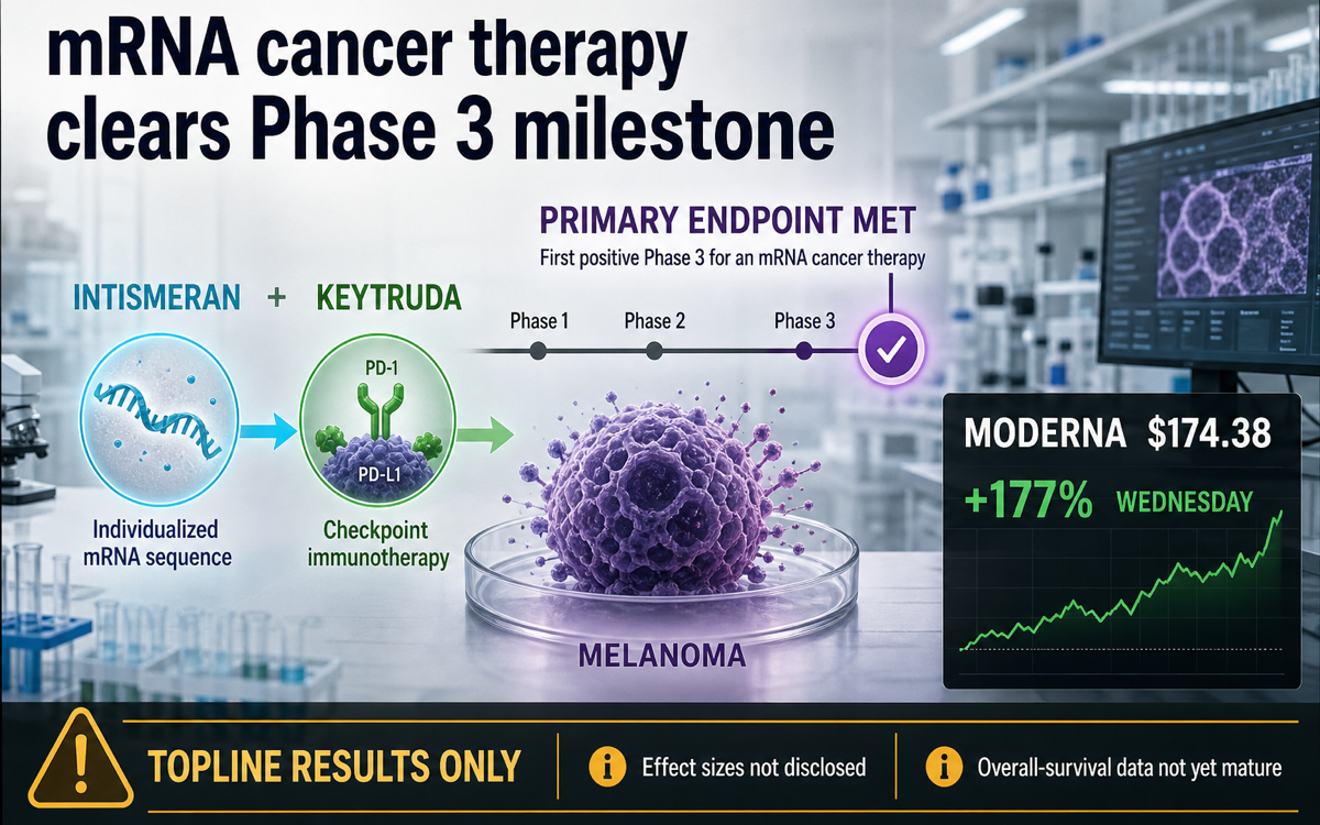 Moderna stock jumps 177% on first positive Phase 3 for a personalized cancer vaccine